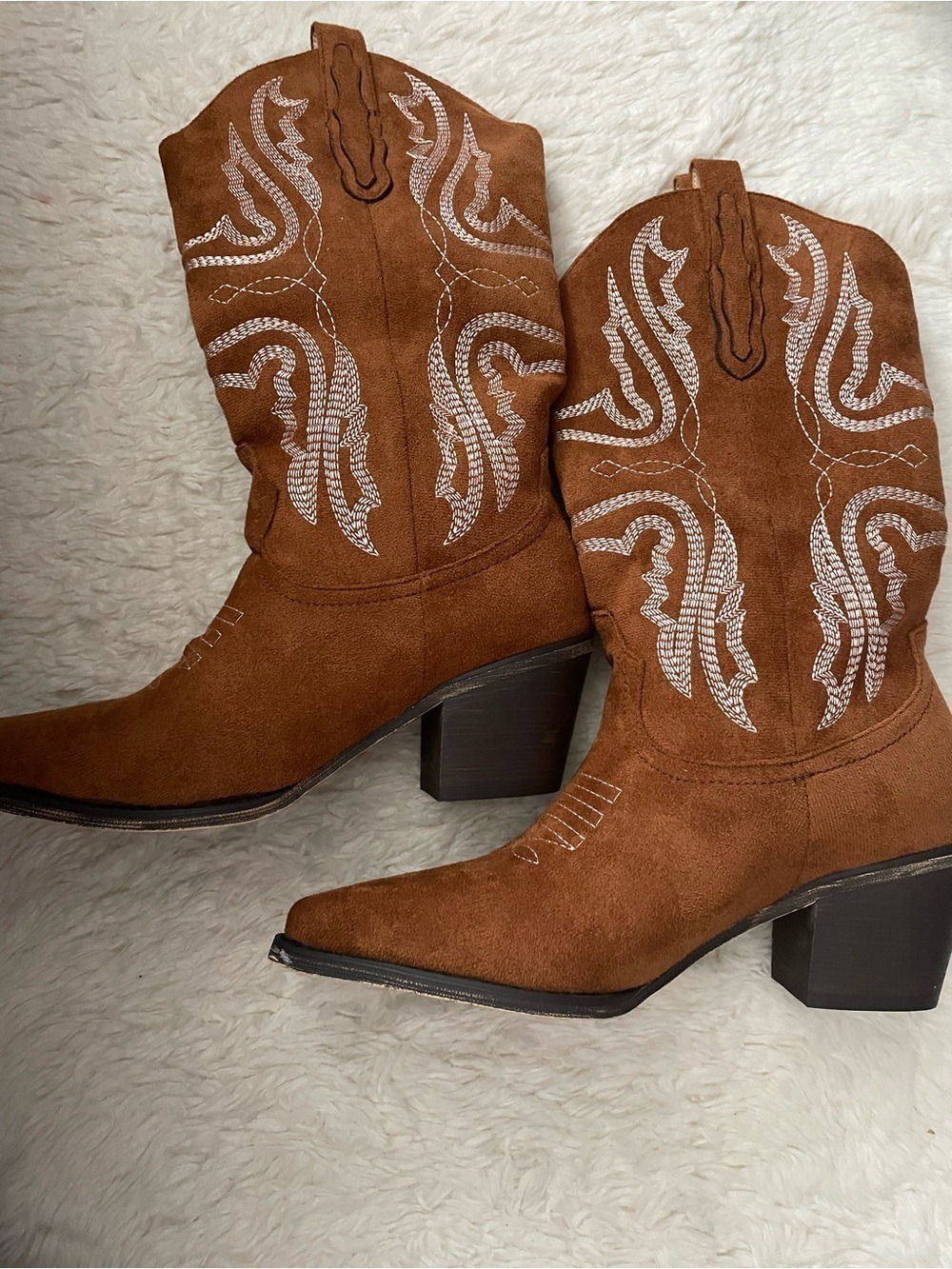 Brown Suede Western Mid-Calf Boots Women's